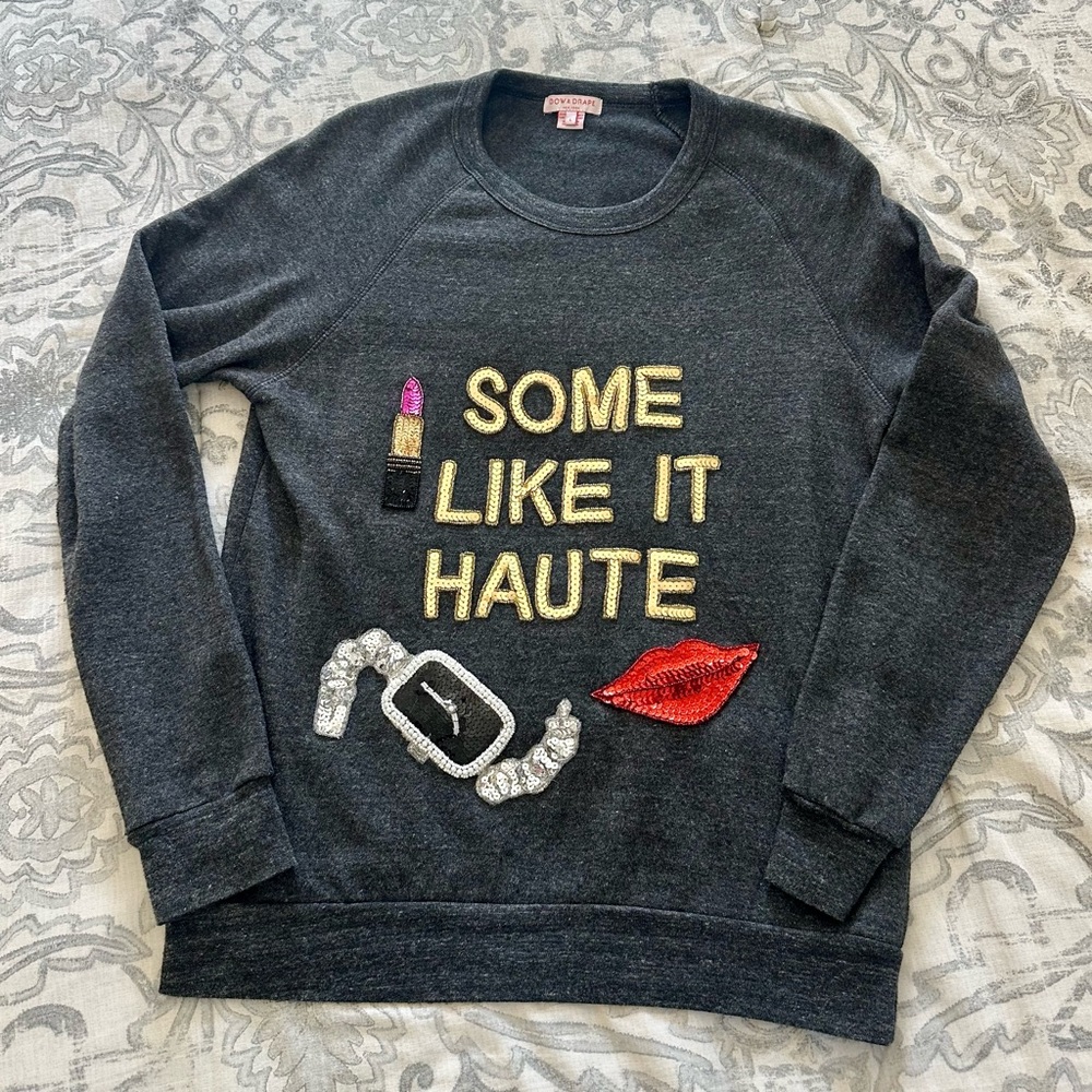 Gray custom sweatshirt with beaded sequins embellishments - size large